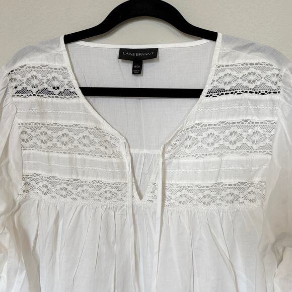 Lane Bryant 18/20 Poet Shirt White Lace Inset Coquette Boho Cottage Renaissance - Picture 3 of 10